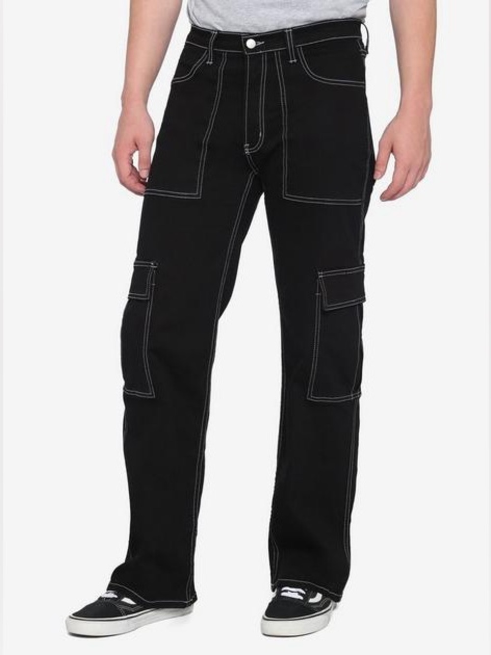H&M divided women’s black wide leg cargo jeans with contrast stitching